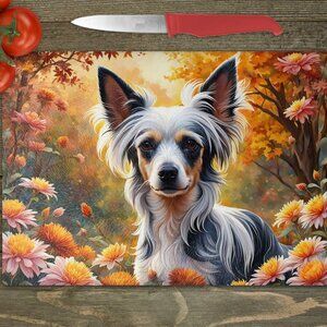 Chinese Crested Dog Fall Kitchen Textured Tempered Glass Trivet/Cutting Board